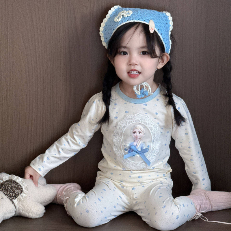 детски есенен безшевен пижамен комплект от ликра, унисекс - 95% памук, антибактериален 10A, Leisure стил, 2025 г.