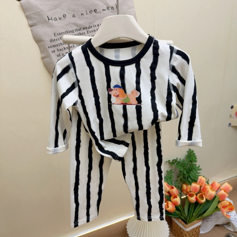 детски есенен безшевен пижамен комплект от ликра, унисекс - 95% памук, антибактериален 10A, Leisure стил, 2025 г.