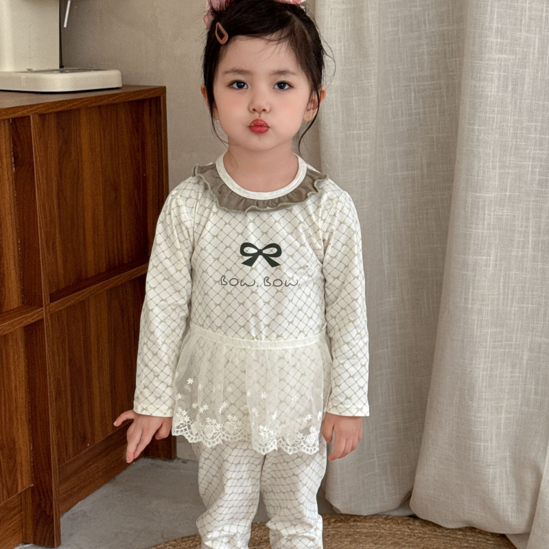 детски есенен безшевен пижамен комплект от ликра, унисекс - 95% памук, антибактериален 10A, Leisure стил, 2025 г.