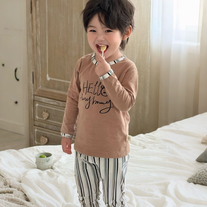 детски есенен безшевен пижамен комплект от ликра, унисекс - 95% памук, антибактериален 10A, Leisure стил, 2025 г.