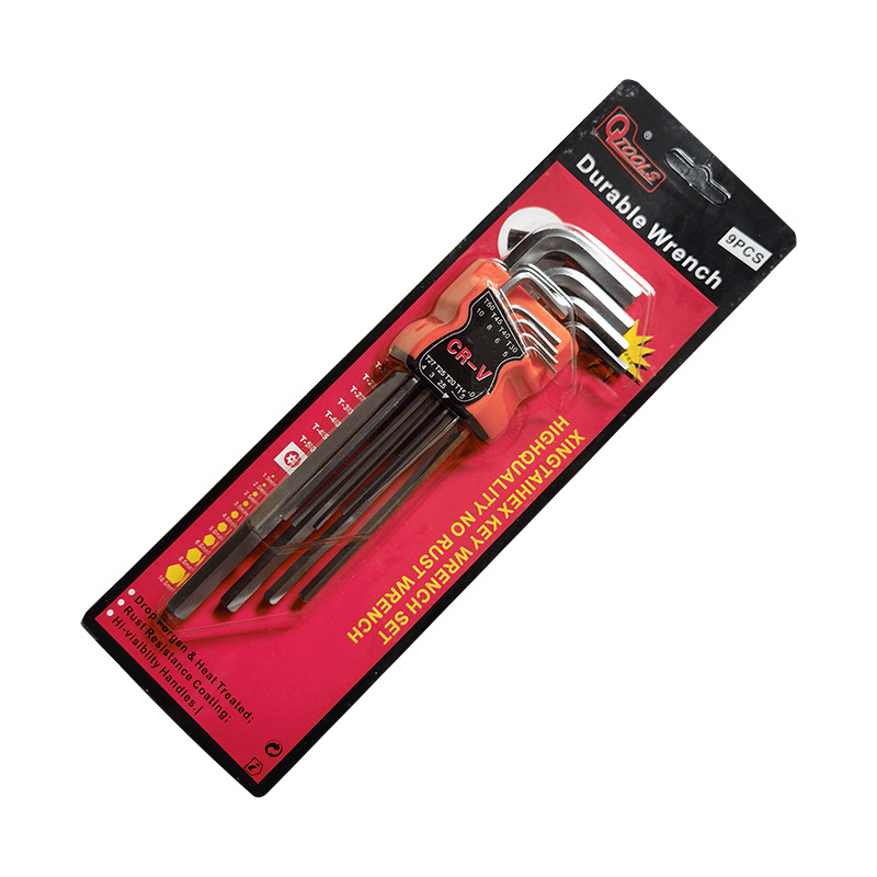 Hatszögletű imbuszkulcs készlet hosszított Torx‑szerű belső hatszögű kulcsokkal, króm‑vanádium acélból