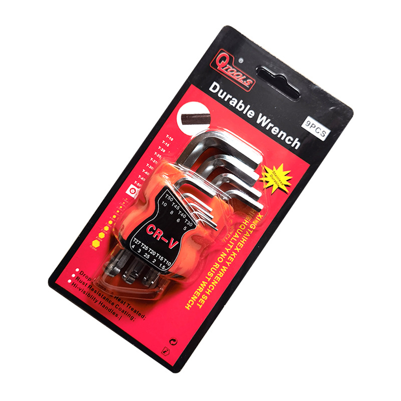 Hatszögletű imbuszkulcs készlet hosszított Torx‑szerű belső hatszögű kulcsokkal, króm‑vanádium acélból