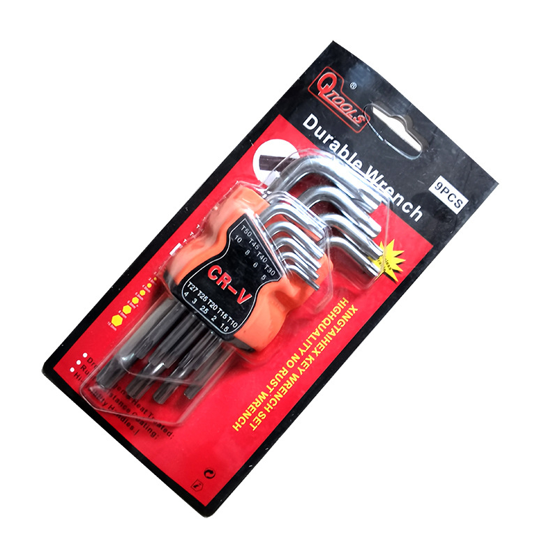 Hatszögletű imbuszkulcs készlet hosszított Torx‑szerű belső hatszögű kulcsokkal, króm‑vanádium acélból