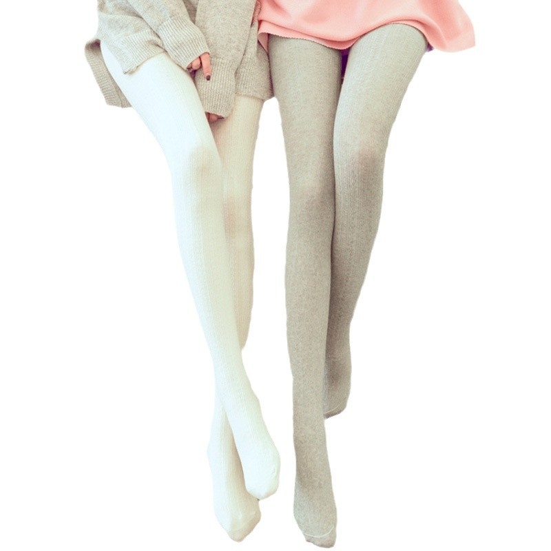 Depth Factory Ženske pantyhose s kabelastim vertikalnim prugama, pamuk, japanski stil, tamno siva, proljeće jesen zima