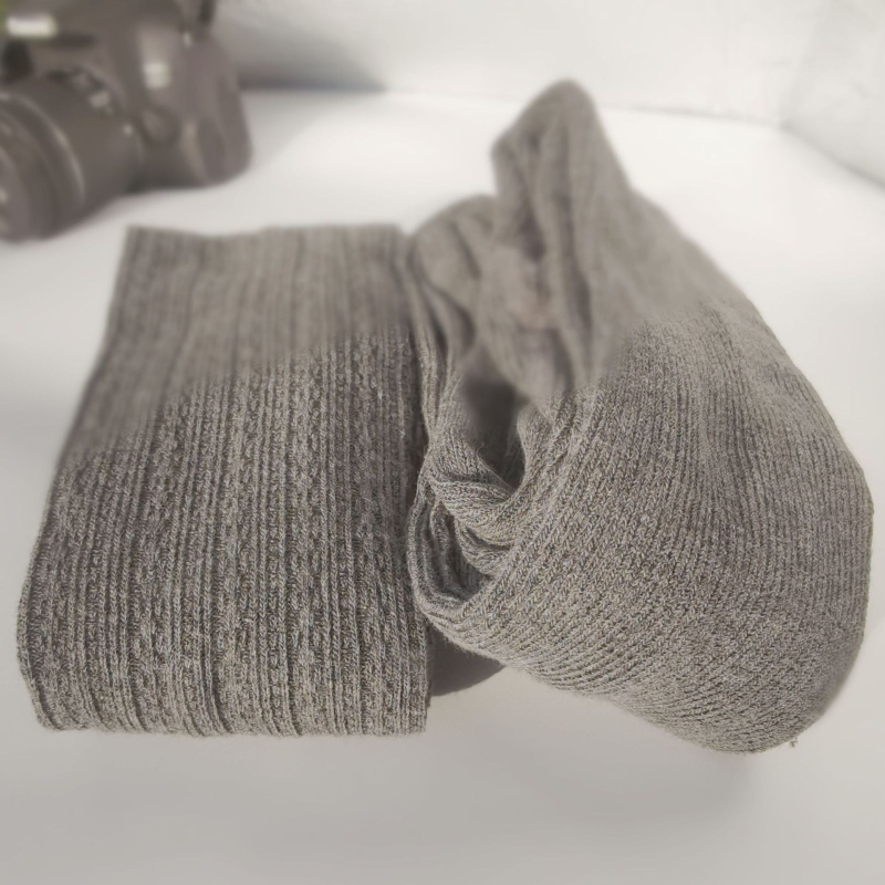 Depth Factory Ženske pantyhose s kabelastim vertikalnim prugama, pamuk, japanski stil, tamno siva, proljeće jesen zima