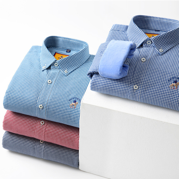 Meeste puuvillane särk pikkade varrukatega, fliisvooder, houndstooth muster, ruudukujuline krae