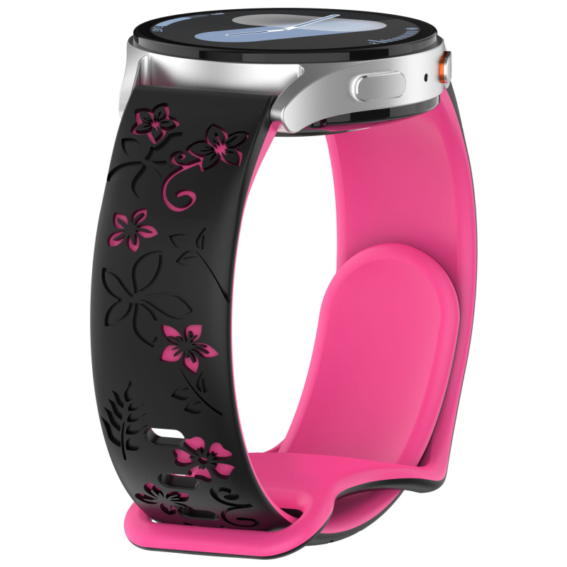 Cvjetni silikonirani remen s laserskim graviranjem, dvobojni reljefni dizajn, za Samsung Watch7, 18/20/22 mm
