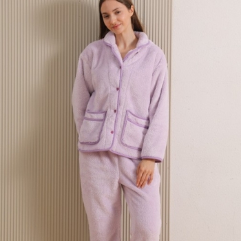 Set de pijamale din Arctic fleece, stil minimalist, țesătură groasă 181–200 g/m², mâneci lungi, pantaloni lungi