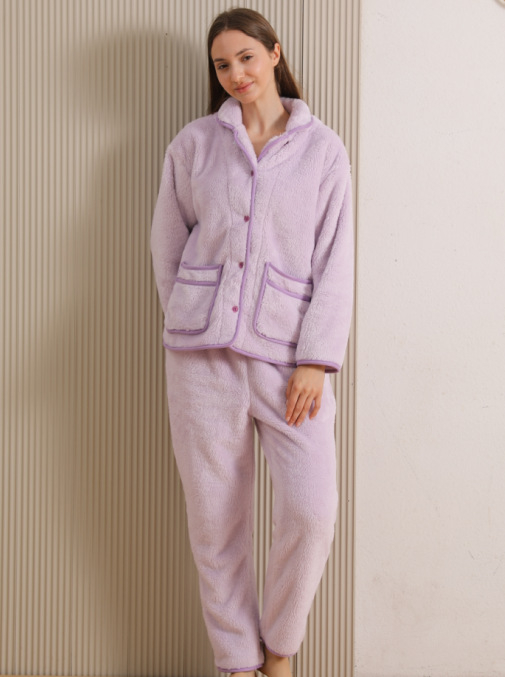 Set de pijamale din Arctic fleece, stil minimalist, țesătură groasă 181–200 g/m², mâneci lungi, pantaloni lungi