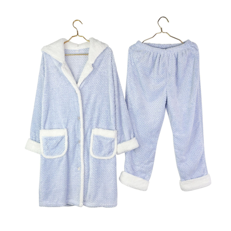 Set de pijamale din Arctic fleece, stil minimalist, țesătură groasă 181–200 g/m², mâneci lungi, pantaloni lungi