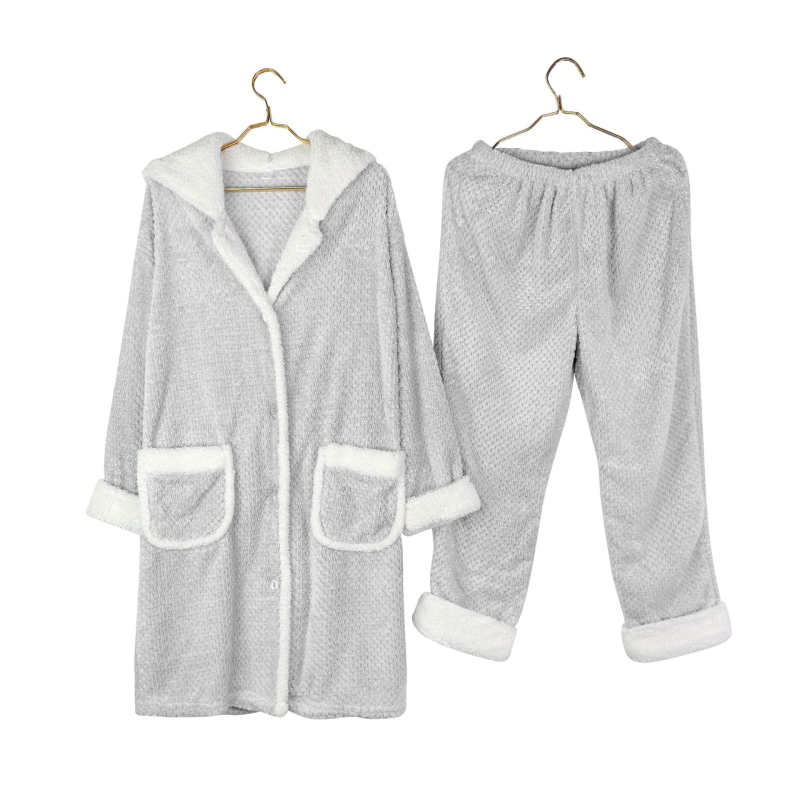 Set de pijamale din Arctic fleece, stil minimalist, țesătură groasă 181–200 g/m², mâneci lungi, pantaloni lungi