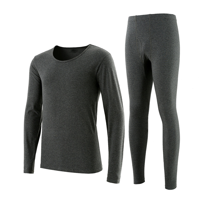 Мъжки термален комплект Lycra памук – тънък, V-образно деколте, дълги ръкави топ и панталони; чесан памук 95–100% основна материя, 181–200 г/м2