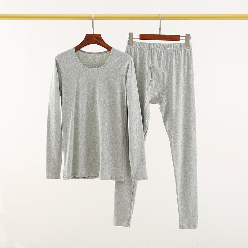 Мъжки термален комплект Lycra памук – тънък, V-образно деколте, дълги ръкави топ и панталони; чесан памук 95–100% основна материя, 181–200 г/м2