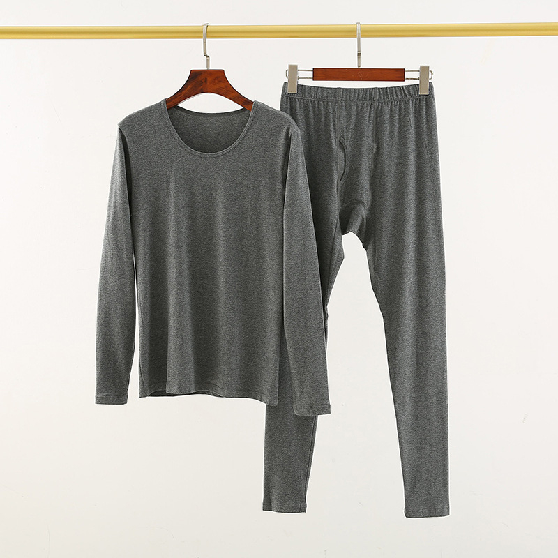 Мъжки термален комплект Lycra памук – тънък, V-образно деколте, дълги ръкави топ и панталони; чесан памук 95–100% основна материя, 181–200 г/м2