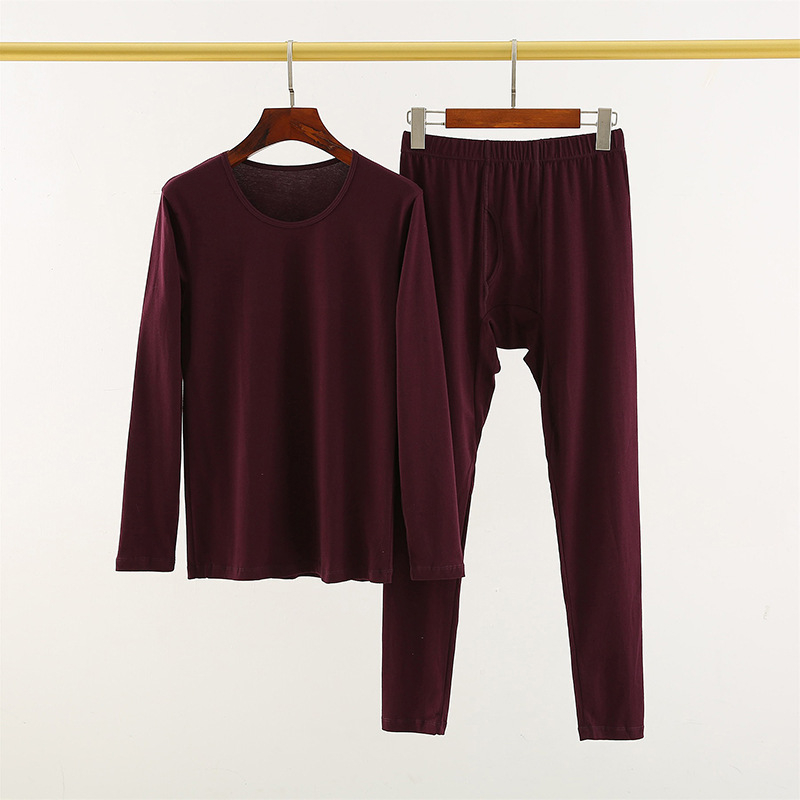 Мъжки термален комплект Lycra памук – тънък, V-образно деколте, дълги ръкави топ и панталони; чесан памук 95–100% основна материя, 181–200 г/м2