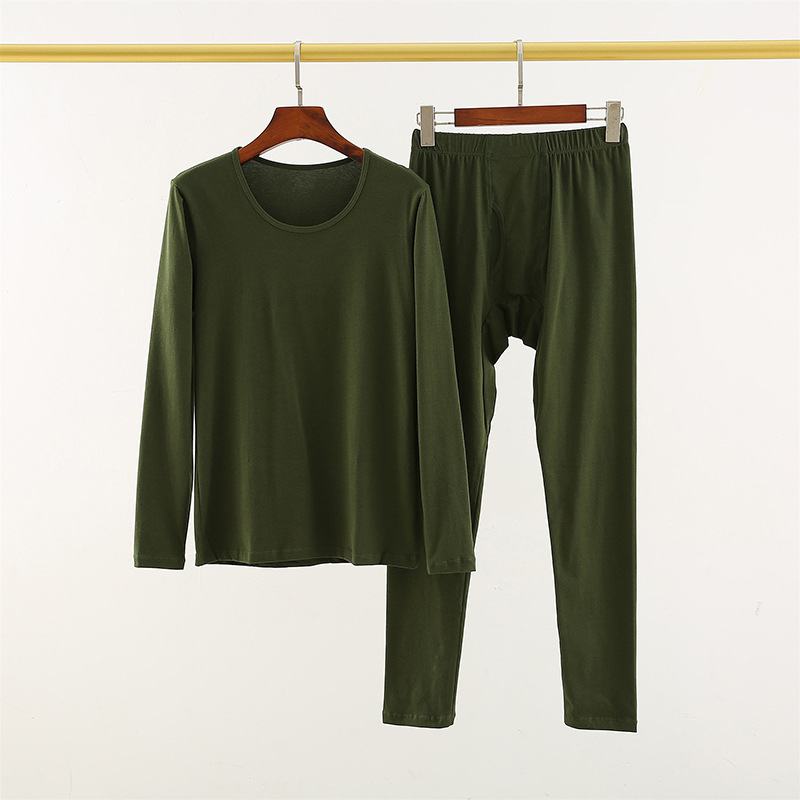 Мъжки термален комплект Lycra памук – тънък, V-образно деколте, дълги ръкави топ и панталони; чесан памук 95–100% основна материя, 181–200 г/м2