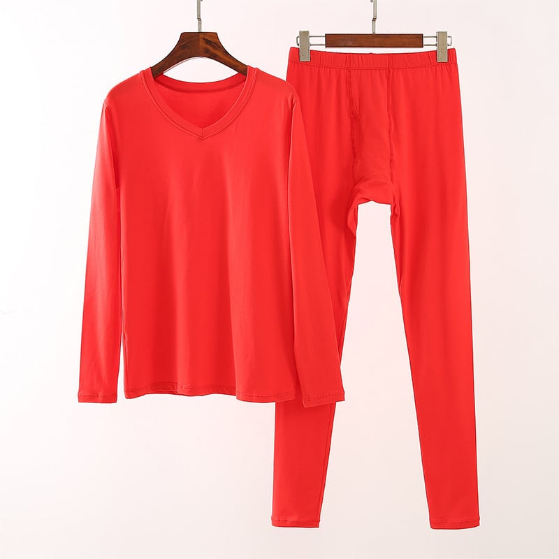 Мъжки термален комплект Lycra памук – тънък, V-образно деколте, дълги ръкави топ и панталони; чесан памук 95–100% основна материя, 181–200 г/м2