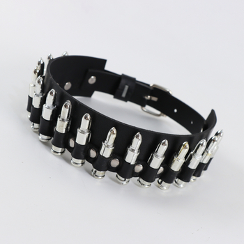 Unisex pank stiliaus kaklo papuošalas su kulkos pakabuku (sąlyginis lydinys), dirbtinė oda, peilio grandinė, daugiasluoksniai geometriniai raštai, cosplay aksesuaras