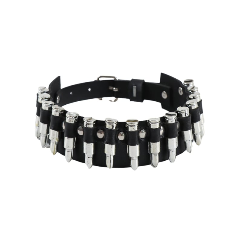 Unisex pank stiliaus kaklo papuošalas su kulkos pakabuku (sąlyginis lydinys), dirbtinė oda, peilio grandinė, daugiasluoksniai geometriniai raštai, cosplay aksesuaras