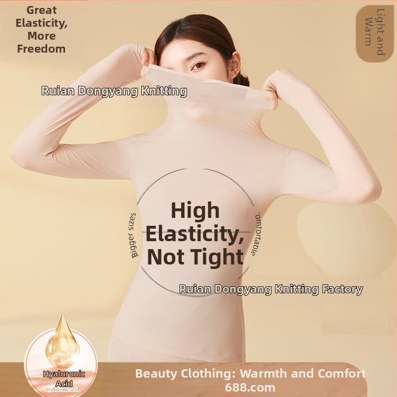 Nailono ultra plonas šilumos pagrindinis viršus moterims su aukštu kaklu, ruduo–žiema, be siūlių, odai malonus