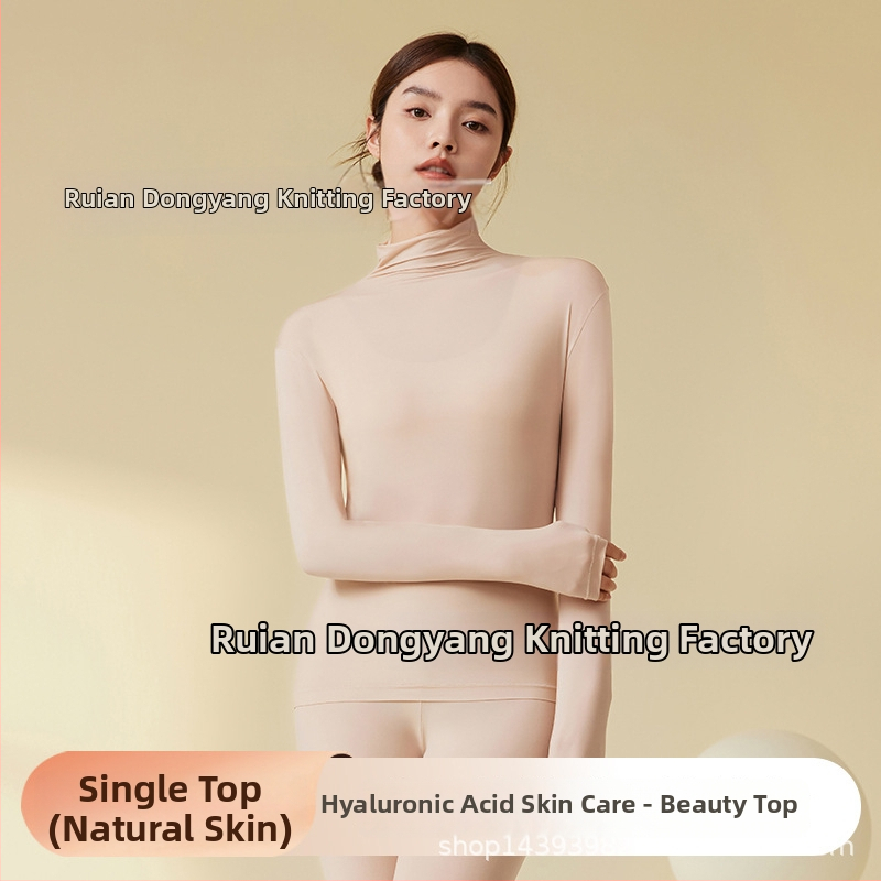 Nailono ultra plonas šilumos pagrindinis viršus moterims su aukštu kaklu, ruduo–žiema, be siūlių, odai malonus