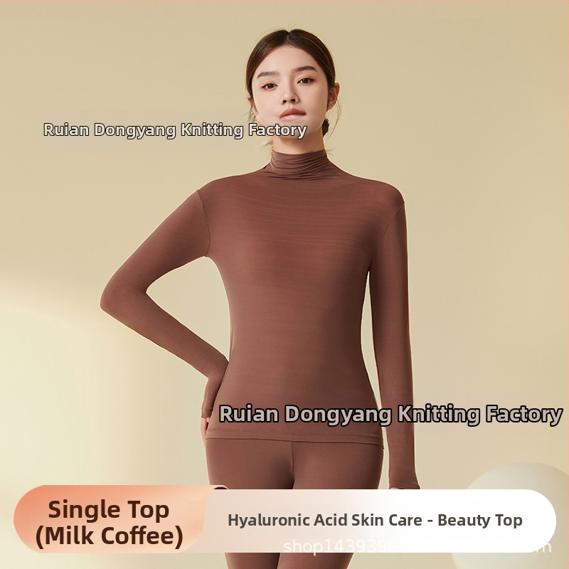 Nailono ultra plonas šilumos pagrindinis viršus moterims su aukštu kaklu, ruduo–žiema, be siūlių, odai malonus