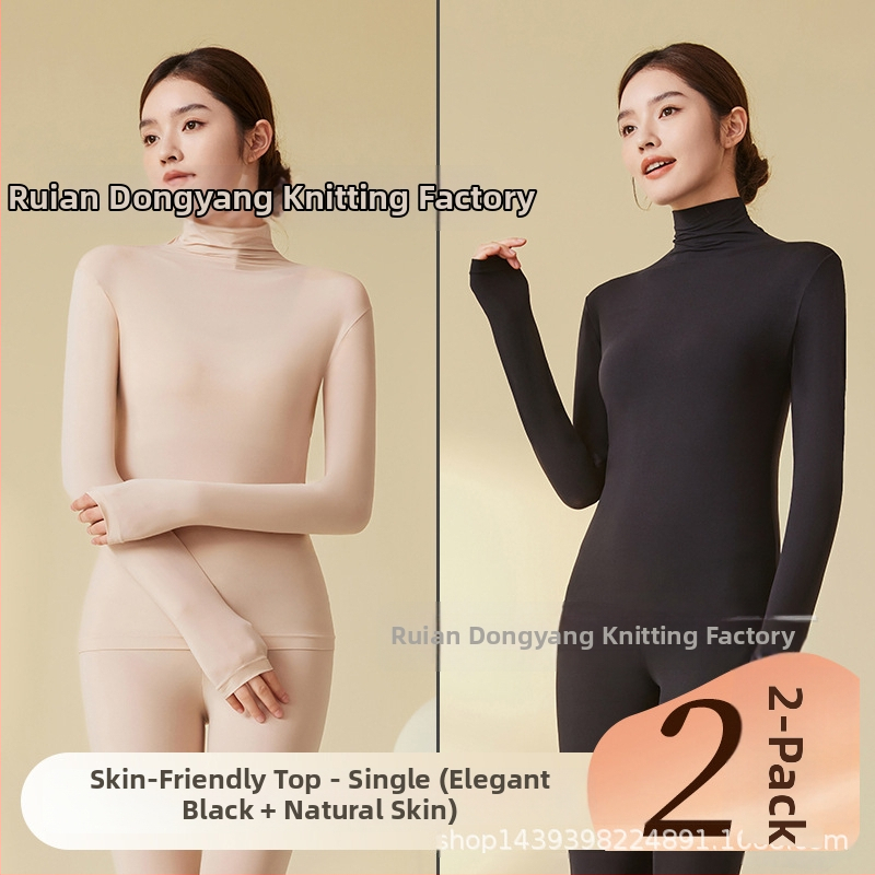 Nailono ultra plonas šilumos pagrindinis viršus moterims su aukštu kaklu, ruduo–žiema, be siūlių, odai malonus