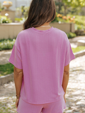 Shiying Дамски двучленен ежедневен комплект — топ с къси ръкави и къси панталони, полиестер-вискозна смес, стандартни ръкави, японско/корейски стил