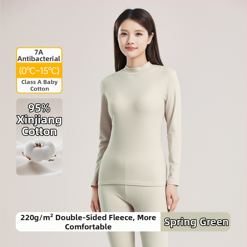 Ženski termalni set od 100% pamuka, s polugornjim ovratnikom, antibakterijski, antistaticki, debeli materijal, dvodijelni komplet (gornji dio i hlače)