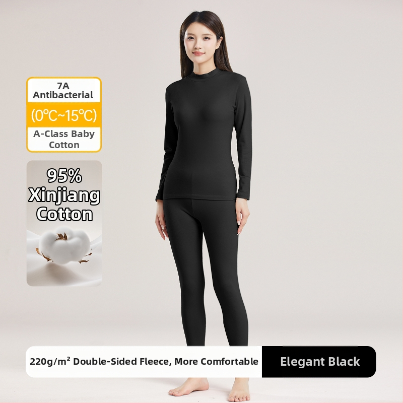 Ženski termalni set od 100% pamuka, s polugornjim ovratnikom, antibakterijski, antistaticki, debeli materijal, dvodijelni komplet (gornji dio i hlače)