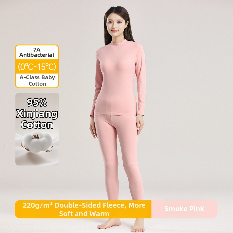 Ženski termalni set od 100% pamuka, s polugornjim ovratnikom, antibakterijski, antistaticki, debeli materijal, dvodijelni komplet (gornji dio i hlače)