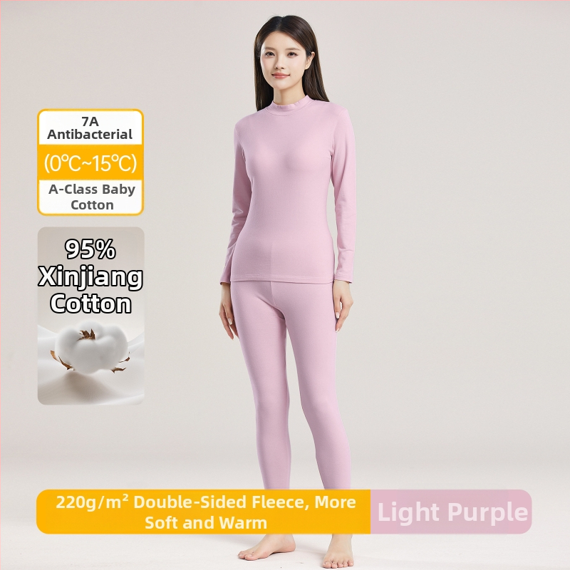 Ženski termalni set od 100% pamuka, s polugornjim ovratnikom, antibakterijski, antistaticki, debeli materijal, dvodijelni komplet (gornji dio i hlače)