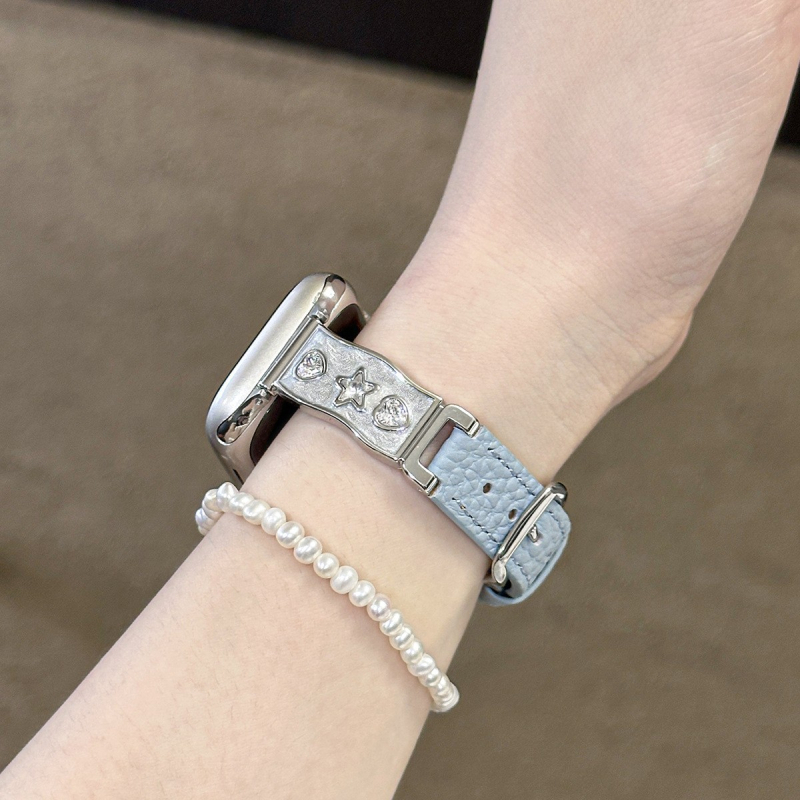 Staklena dijamantna polubrašna narukvica s kožnim remenom za Apple Watch, 38–49 mm