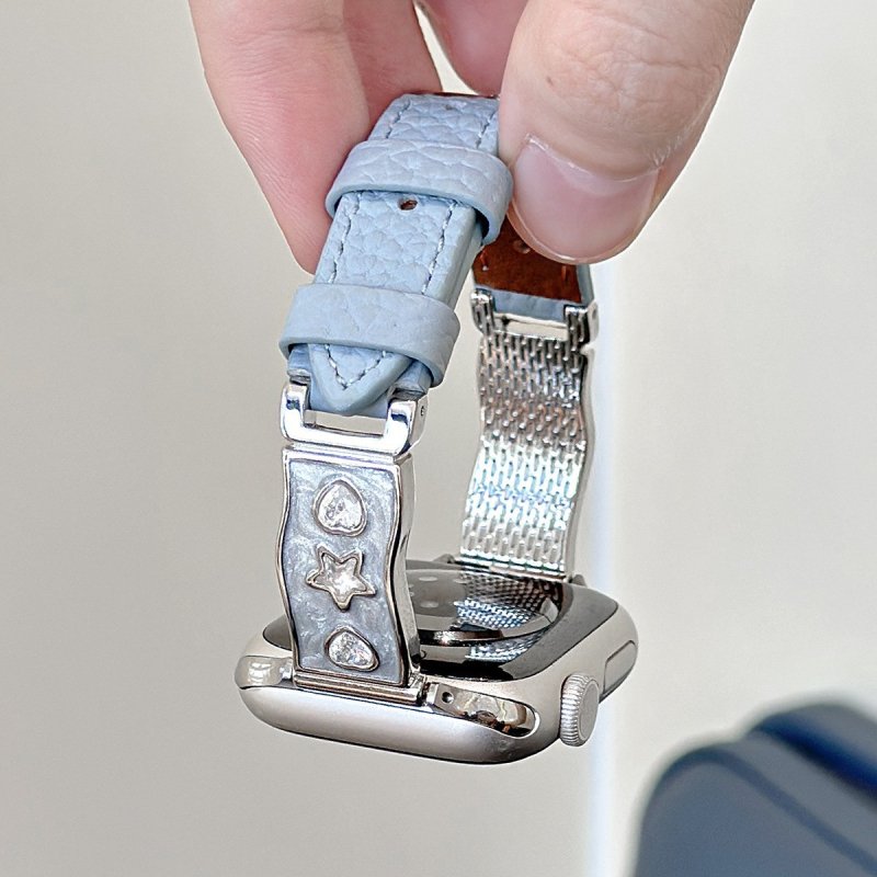 Staklena dijamantna polubrašna narukvica s kožnim remenom za Apple Watch, 38–49 mm