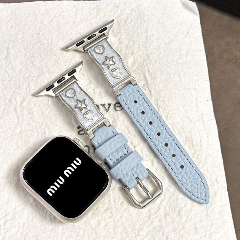 Staklena dijamantna polubrašna narukvica s kožnim remenom za Apple Watch, 38–49 mm