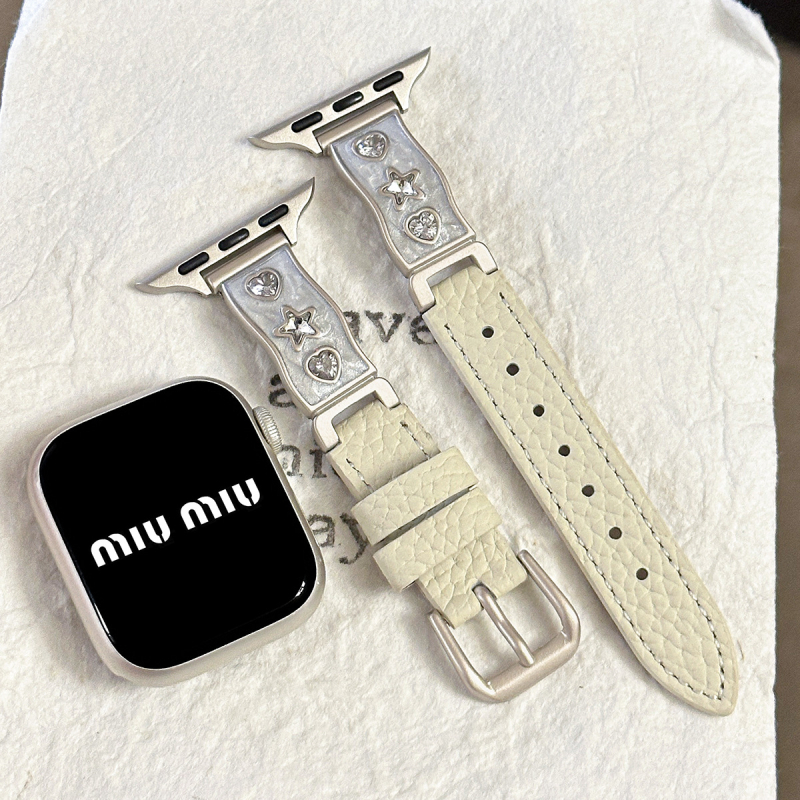 Staklena dijamantna polubrašna narukvica s kožnim remenom za Apple Watch, 38–49 mm