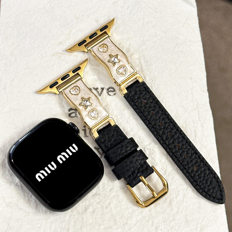 Staklena dijamantna polubrašna narukvica s kožnim remenom za Apple Watch, 38–49 mm