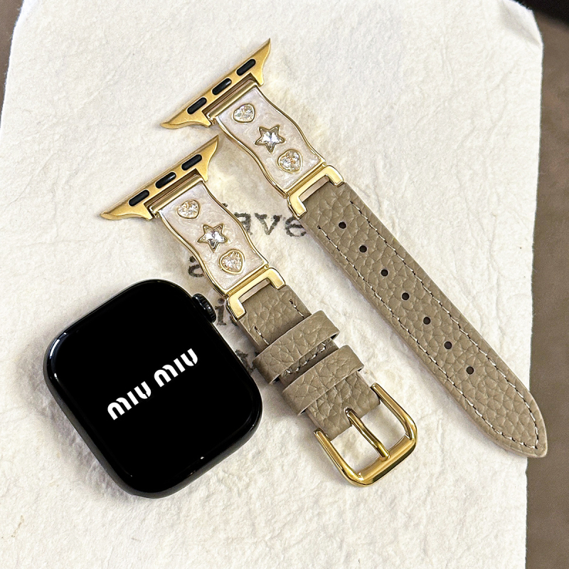 Staklena dijamantna polubrašna narukvica s kožnim remenom za Apple Watch, 38–49 mm
