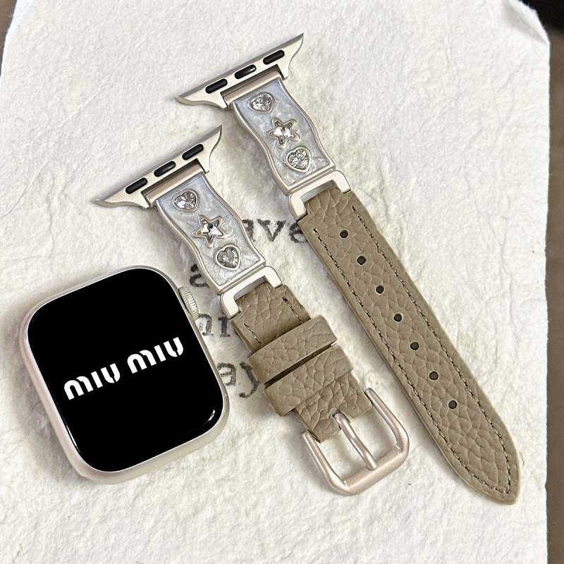 Staklena dijamantna polubrašna narukvica s kožnim remenom za Apple Watch, 38–49 mm