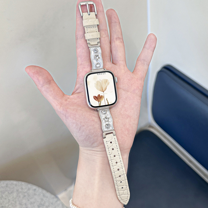 Staklena dijamantna polubrašna narukvica s kožnim remenom za Apple Watch, 38–49 mm