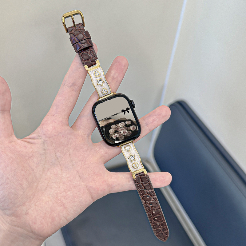 Staklena dijamantna polubrašna narukvica s kožnim remenom za Apple Watch, 38–49 mm