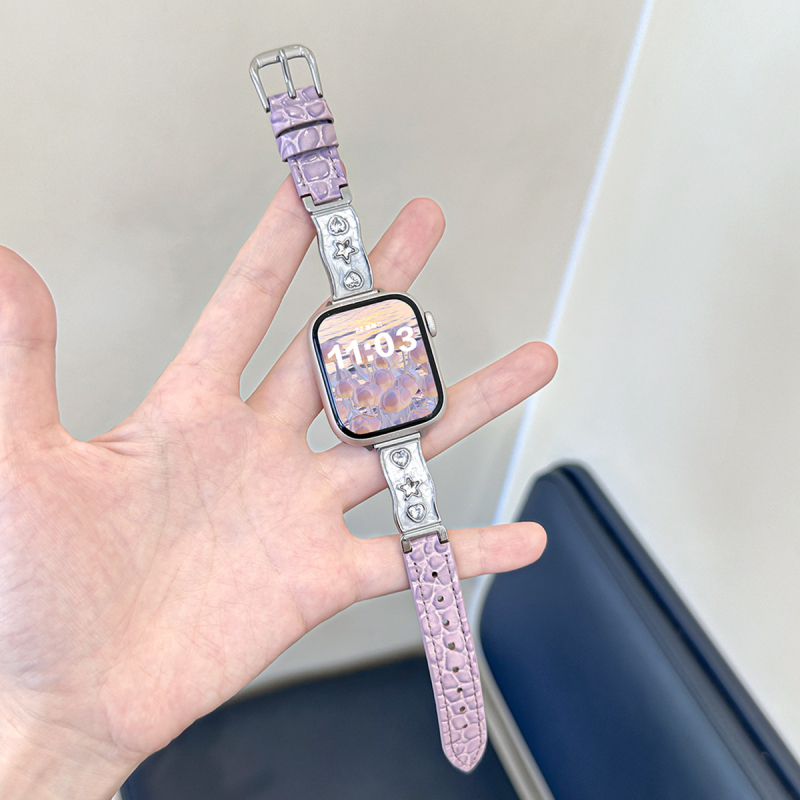 Staklena dijamantna polubrašna narukvica s kožnim remenom za Apple Watch, 38–49 mm