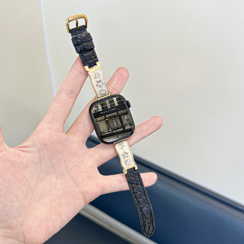 Staklena dijamantna polubrašna narukvica s kožnim remenom za Apple Watch, 38–49 mm