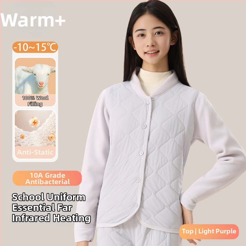 Unisex trodjelni set školskih uniform od ovčje vune: debeli kardigan s polugornim ovratnikom, prsluk i hlače, velur podstava, gustoća materijala 401–500 g/m2, uzrast 13–18 godina