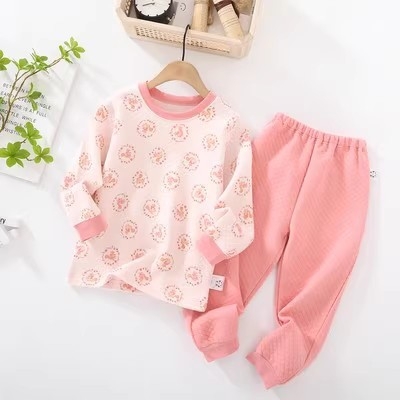 Детски японски стил термален комплект, 100% памук, унисекс, подплатен за топлина, за деца 3-8 г, пролет-есен-зима, домашно облекло