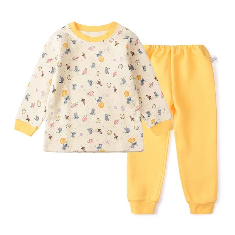 Детски японски стил термален комплект, 100% памук, унисекс, подплатен за топлина, за деца 3-8 г, пролет-есен-зима, домашно облекло