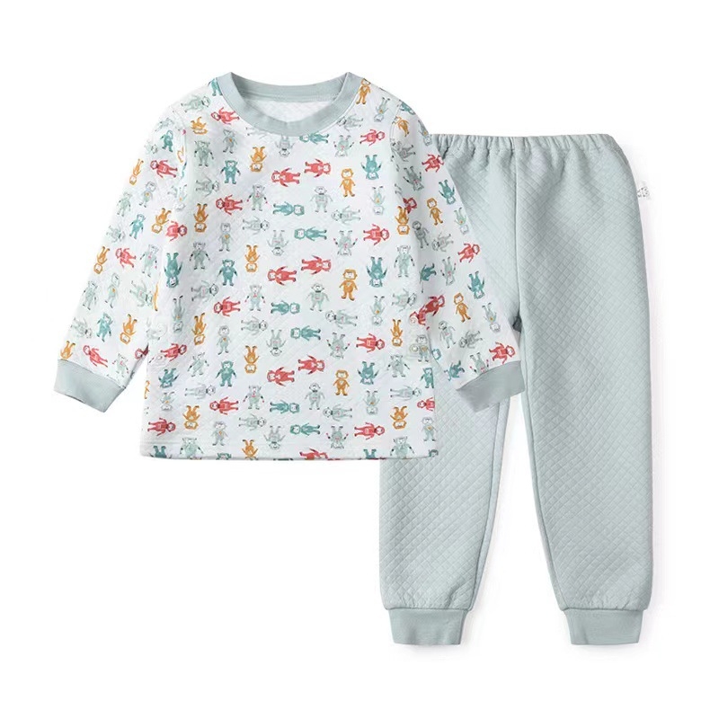 Детски японски стил термален комплект, 100% памук, унисекс, подплатен за топлина, за деца 3-8 г, пролет-есен-зима, домашно облекло