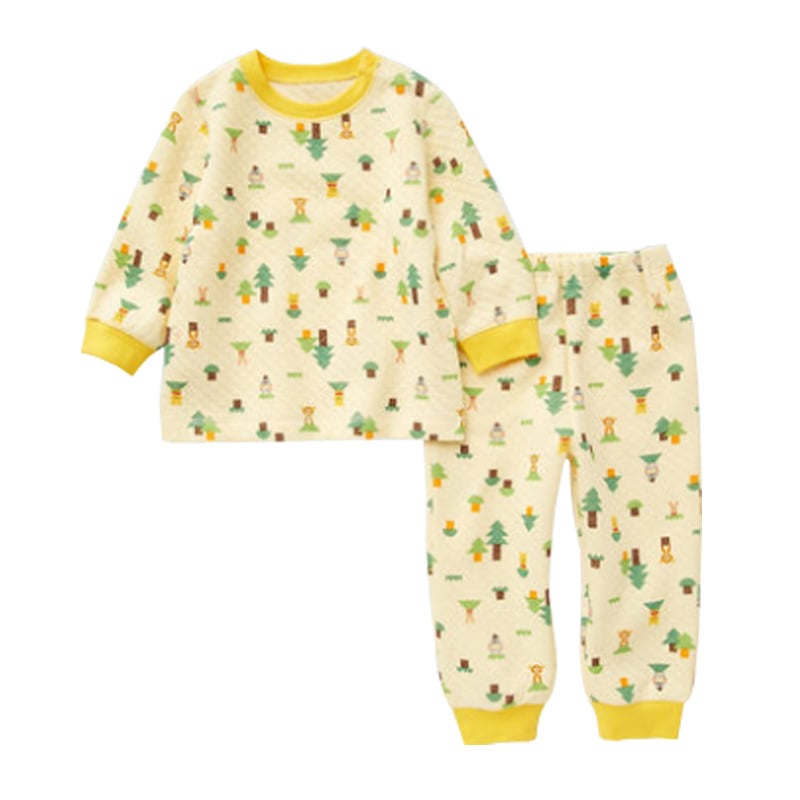 Детски японски стил термален комплект, 100% памук, унисекс, подплатен за топлина, за деца 3-8 г, пролет-есен-зима, домашно облекло