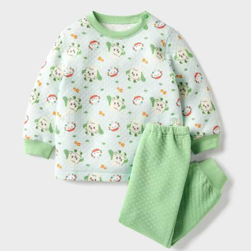 Детски японски стил термален комплект, 100% памук, унисекс, подплатен за топлина, за деца 3-8 г, пролет-есен-зима, домашно облекло