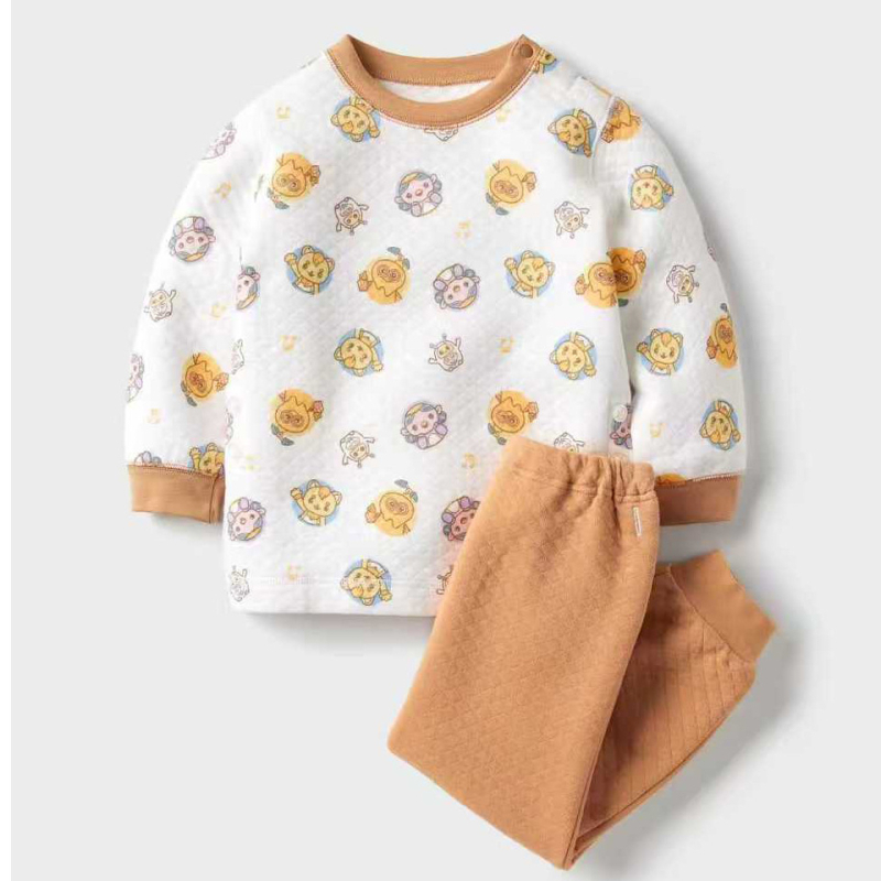 Детски японски стил термален комплект, 100% памук, унисекс, подплатен за топлина, за деца 3-8 г, пролет-есен-зима, домашно облекло